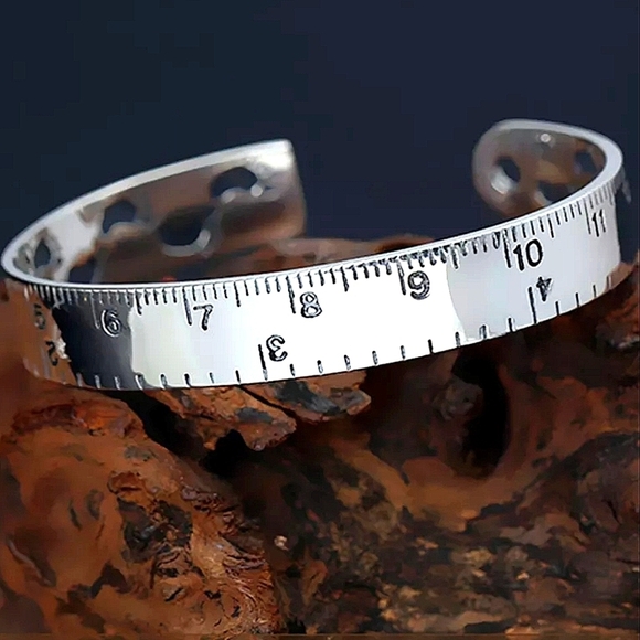 Sterling Silver Ruler Bangle Bracelet Matching Ring Set Cuff - Picture 6 of 11